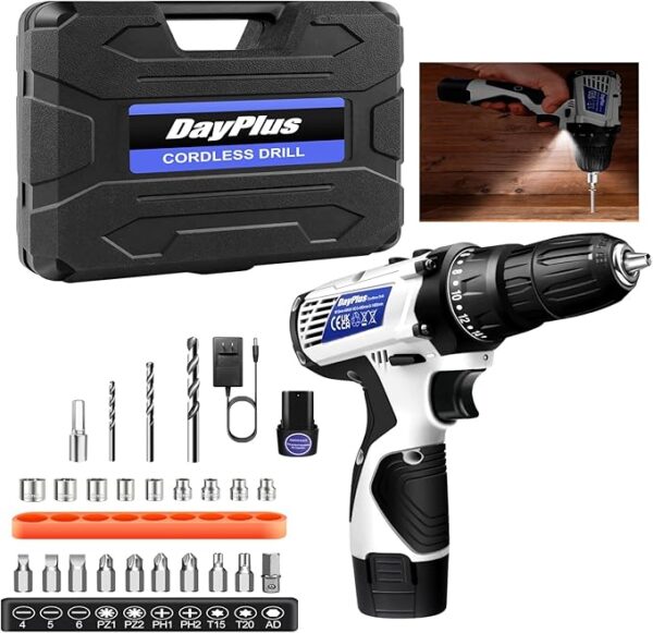 12V Cordless Drill Set, 18+1 Torque
